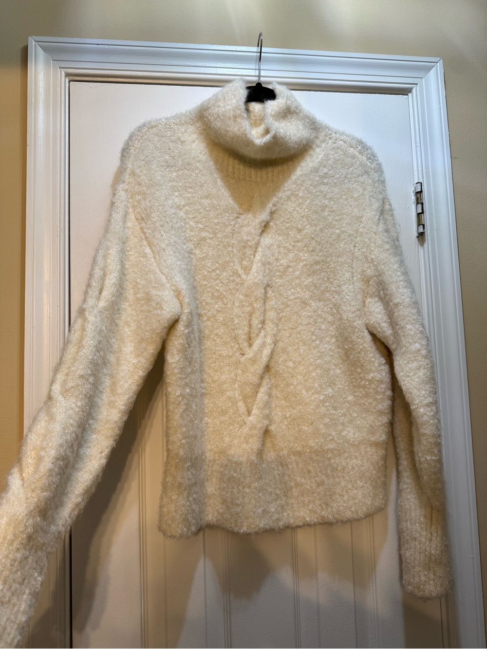 Theory Cream Textured Turtleneck Cable-Front Sweater